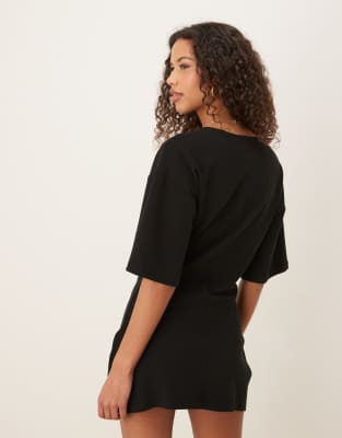 ASOS DESIGN twist front t-shirt mini dress in black