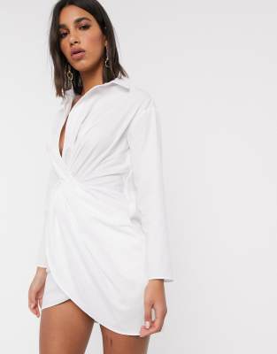 white shirt wrap dress