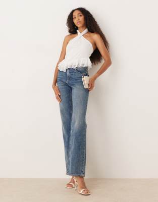 Asos Design Twist Halter Neck Ruffle Top In White