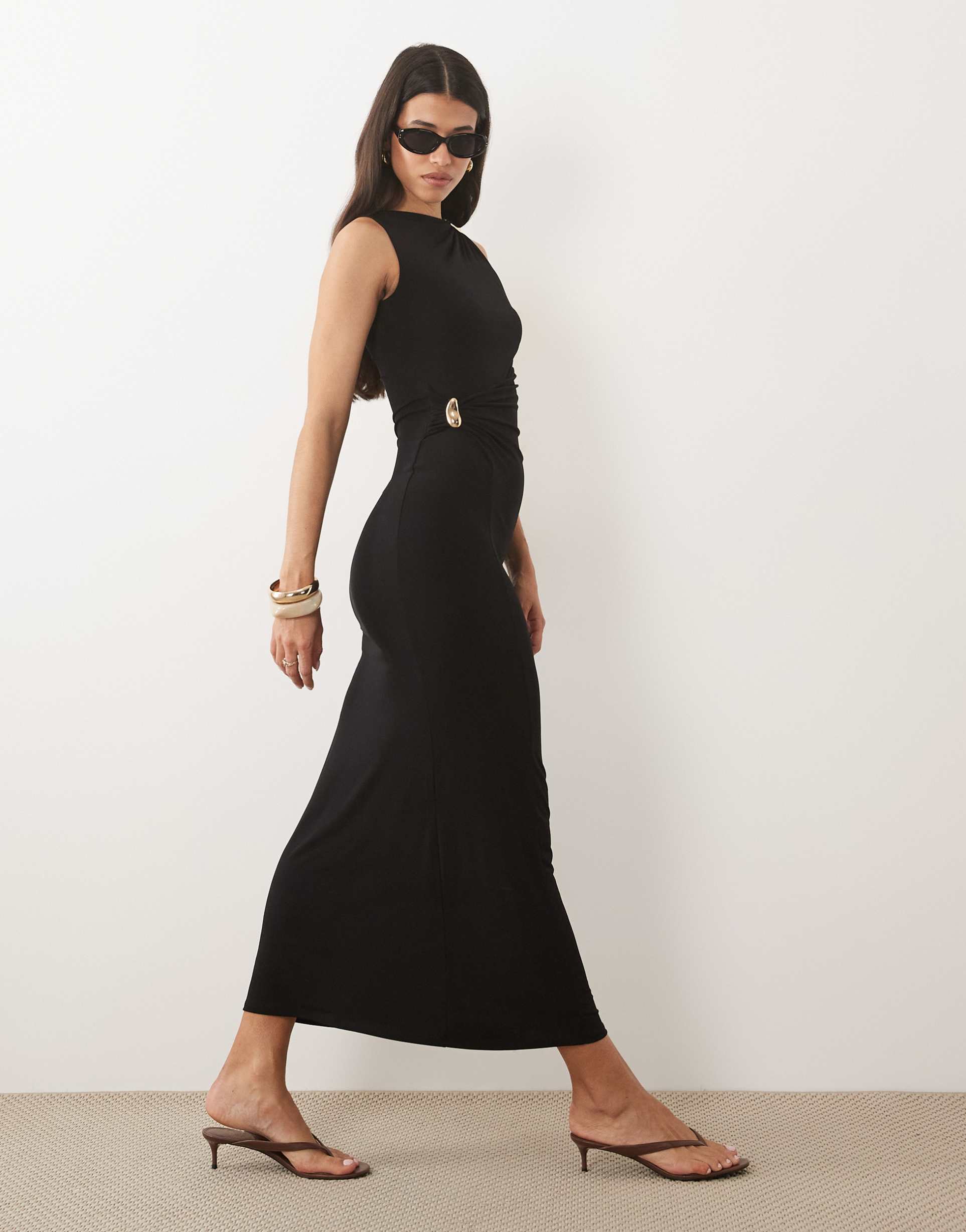 asos design twist hardware detail midi dress in black