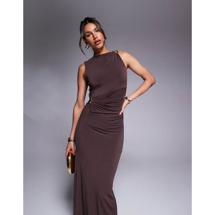 draped satin midi dress Victoria Beckham Posy Eclipse Asymmetric Drape Satin Midi Dress