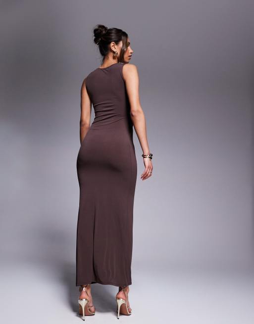 ASOS DESIGN twist hardwear detail midi dress in chocolate