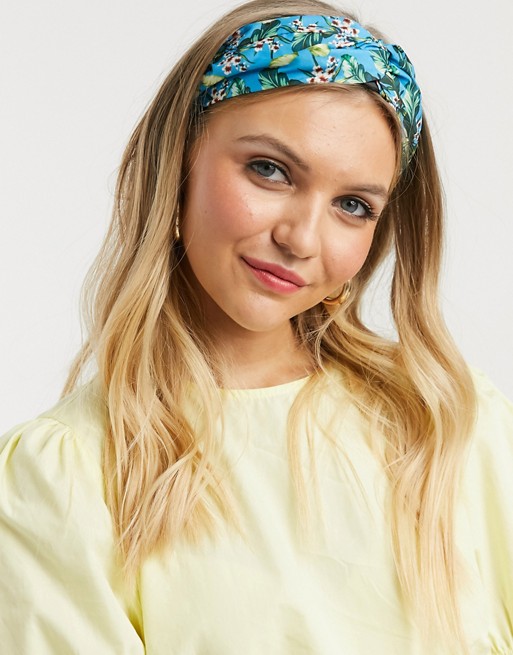 ASOS DESIGN twist headband in mixed palm and floral print