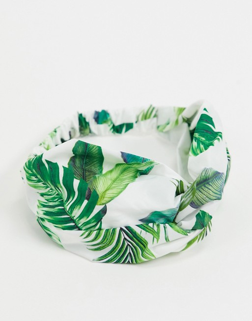 ASOS DESIGN twist headband with palm leaf print