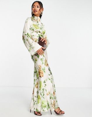 ASOS DESIGN twist high neck bias maxi dress in pixelated floral