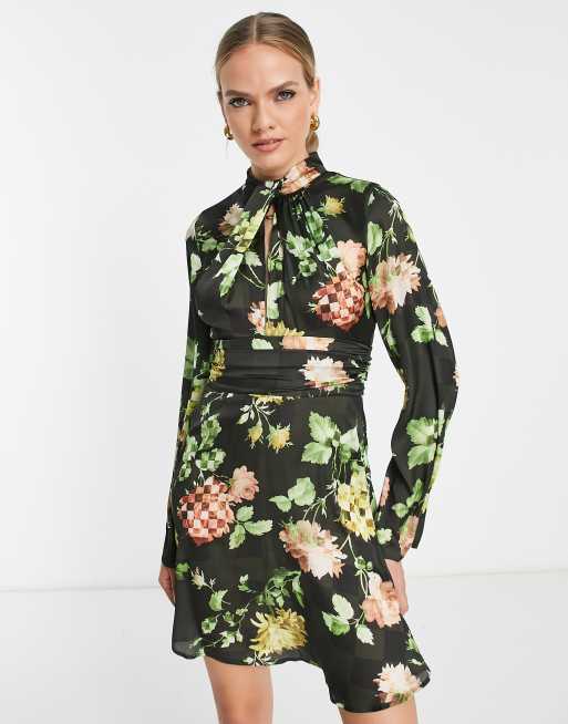 High neck 2024 flower dress