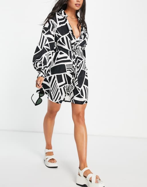 ASOS DESIGN twist jacquard beach dress in mono print | ASOS