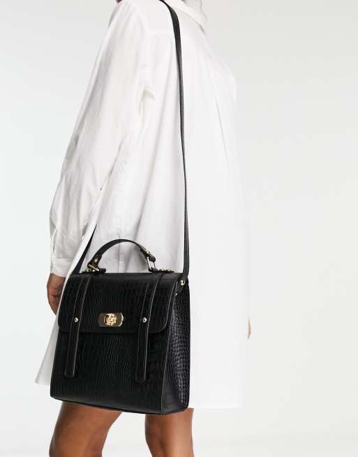 ASOS DESIGN mini twist lock satchel crossbody bag in white croc