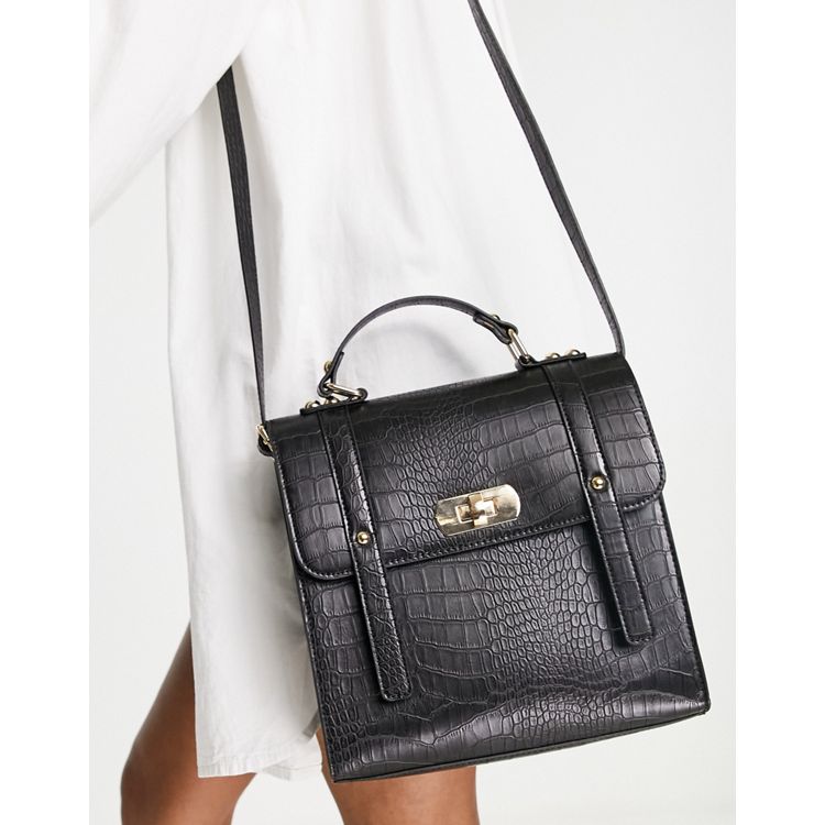Styli Black Twist Lock Graphic Satchel Bag At Nykaa Fashion - Your Online Shopping Store