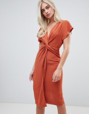 twist midi dress with kimono sleeve