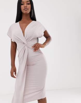 twist front kimono sleeve midi dress