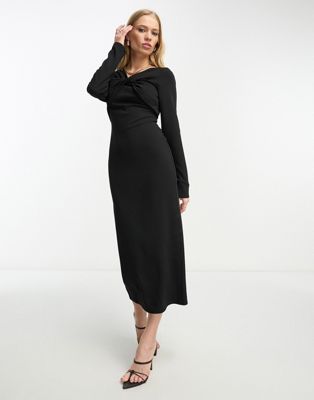 ASOS DESIGN twist neck long sleeve midi dress in black - ASOS Price Checker