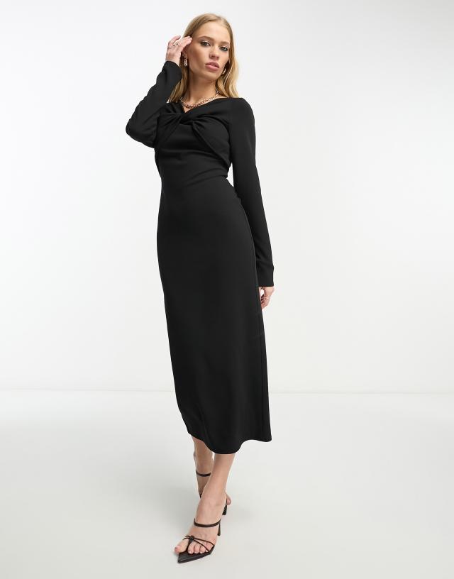 ASOS DESIGN twist neck long sleeve midi dress in black