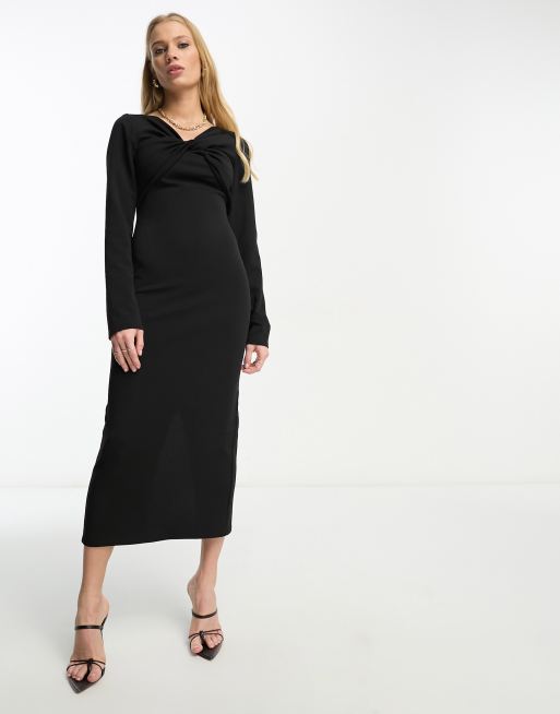 ASOS DESIGN twist neck long sleeve midi dress in black