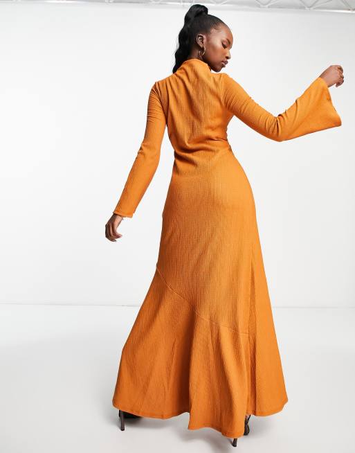 Rust long sleeve cheap maxi dress