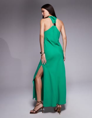 Asos Design Twist Neck Midi Dress With Hardware Trim In Green