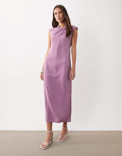 ASOS DESIGN twist neck slinky midi dress in lilac
