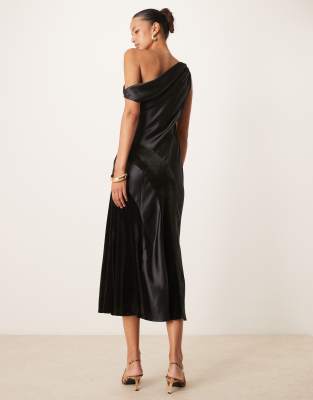 Asos Design Twist Off Shoulder Midi Dress In Black
