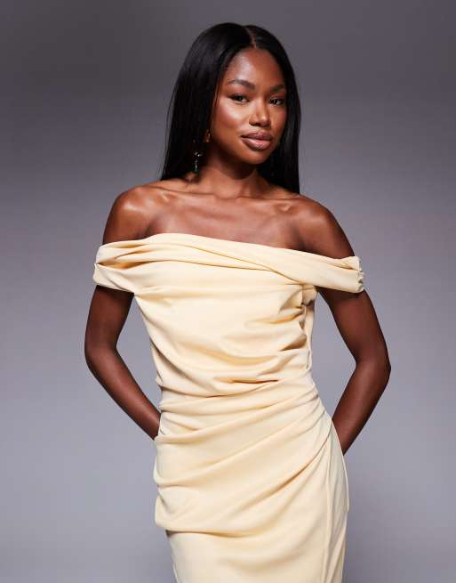 ASOS DESIGN - Robe mi-longue près du corps à encolure Bardot torsadée - Jaune clair