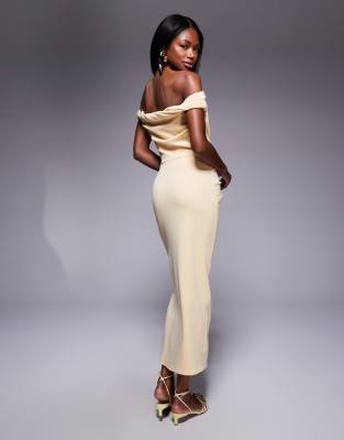 Asos Design Twist Off The Shoulder Boydcon Midi Dress