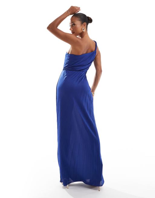 ASOS DESIGN twist one shoulder pleated maxi dress in blue ASOS