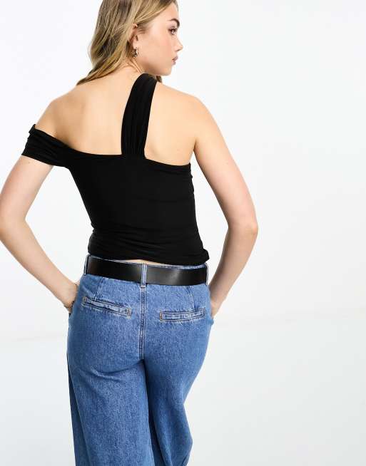 One Shoulder Twist Top in Black