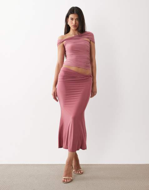 ASOS DESIGN twist sarong look skirt in blush - part of a set - view 1