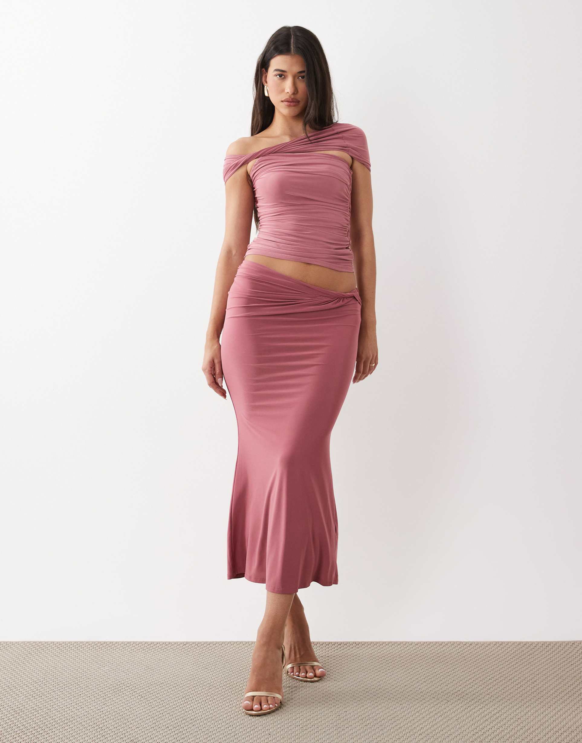 asos design twist sarong look skirt in blush - part of a set