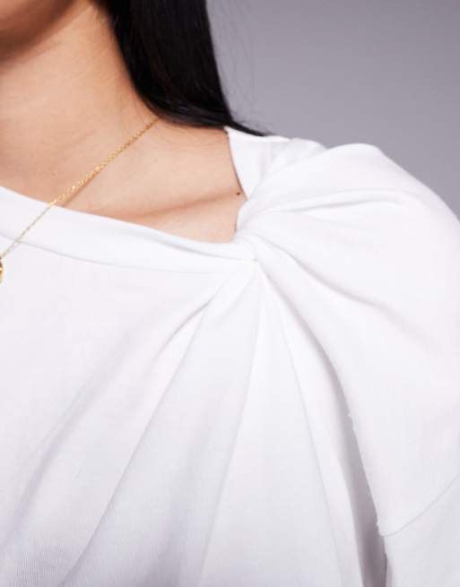 ASOS DESIGN twist shoulder detail t-shirt in white, 2 of 4