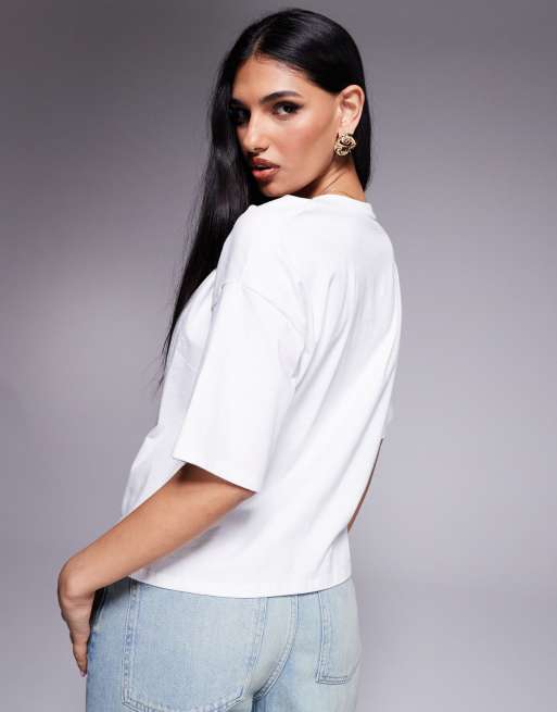 ASOS DESIGN twist shoulder detail t-shirt in white, 4 of 4