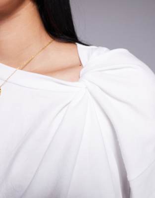 Asos Design Twist Shoulder Detail T-shirt In-white