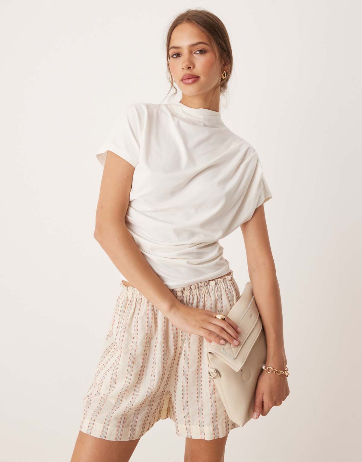 DESIGN twist shoulder drapey top in cream