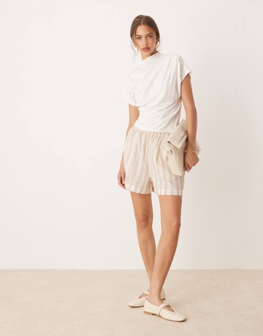 ASOS DESIGN twist shoulder drapey top in cream