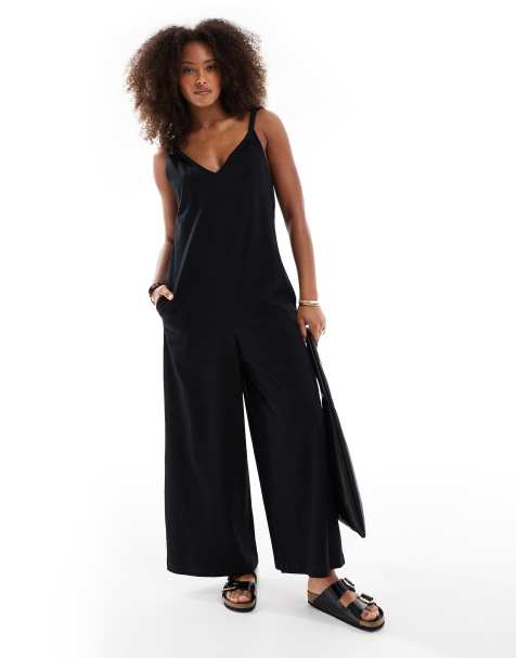 ASOS DESIGN Twist shoulder jumpsuit in black - view 1