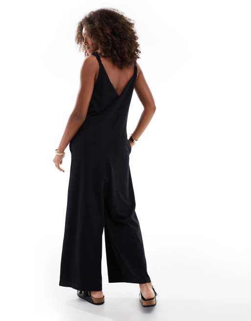 ASOS DESIGN twist shoulder jumpsuit in black