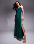 [ASOS DESIGN] ASOS DESIGN twist shoulder maxi dress with lace up back in bottle green L Bottle Green