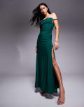 [ASOS DESIGN] ASOS DESIGN twist shoulder maxi dress with lace up back in bottle green L Bottle Green