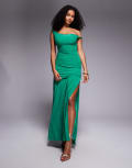 [ASOS DESIGN] ASOS DESIGN twist shoulder maxi dress with lace up back in green 12 Green