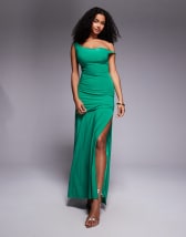 ASOS DESIGN plunge with ruching and open back with gold butterfly trim mesh maxi dress in khaki