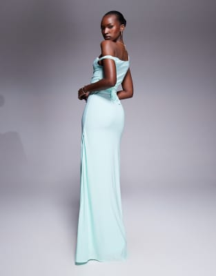 Asos Design Twist Shoulder Maxi Dress With Lace Up Back