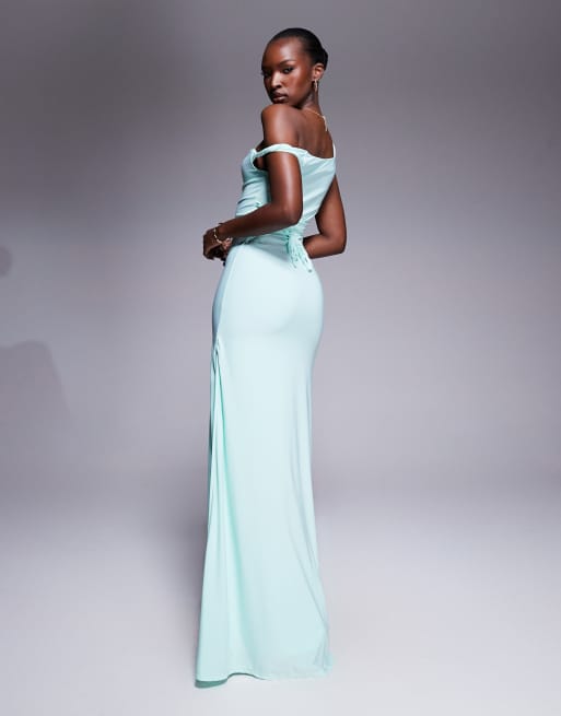 ASOS DESIGN twist shoulder maxi dress with lace up back in mint