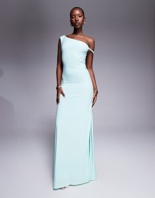 ASOS DESIGN twist shoulder maxi dress with lace up back in mint