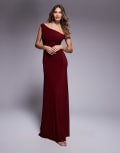 [ASOS DESIGN] ASOS DESIGN twist shoulder maxi dress with lace up back in wine-Red L Wine