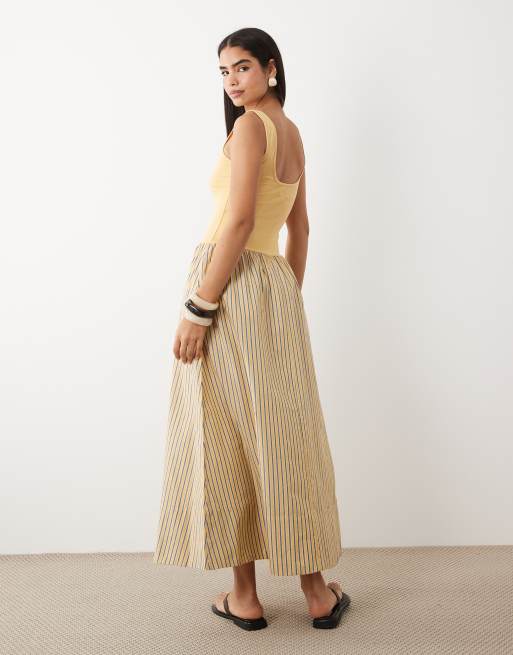 ASOS DESIGN twist shoulder stripe skirt midi dress in buttermilk, 2 of 4