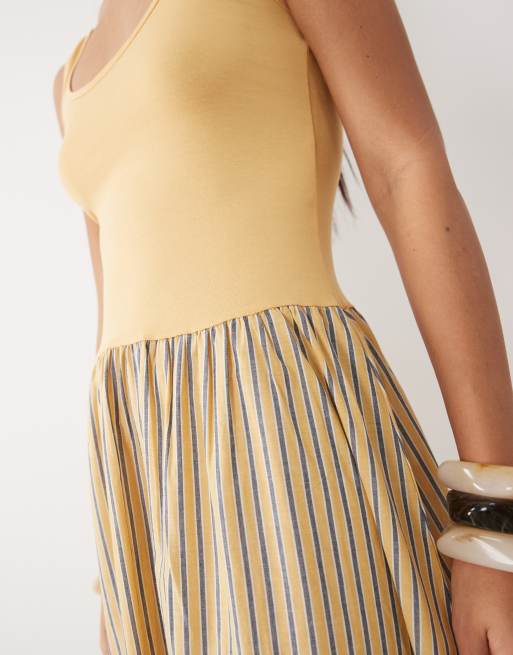 ASOS DESIGN twist shoulder stripe skirt midi dress in buttermilk, 3 of 4