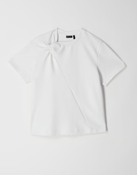 ASOS DESIGN twist shoulder t-shirt in white - view 1