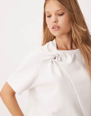 Asos Design Twist Shoulder T-shirt In White