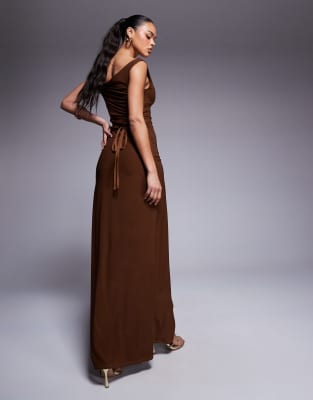 ASOS DESIGN TWIST SHOULDER WITH LACE UP BACK MAXI DRESS 