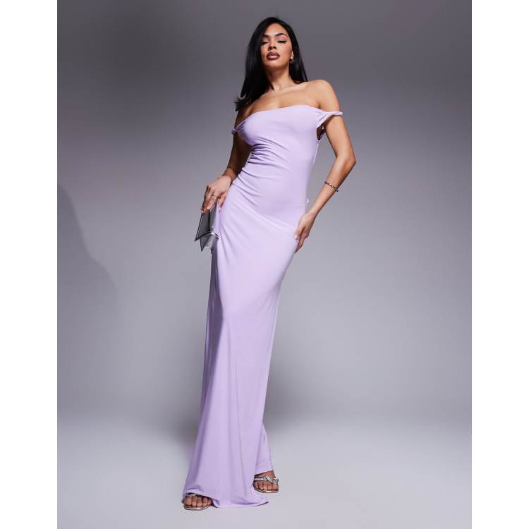 ASOS DESIGN twist shoulder with lace up back maxi dress in lilac | ASOS