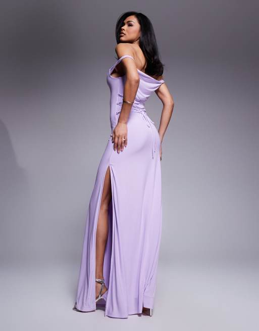 ASOS DESIGN twist shoulder with lace up back maxi dress in lilac | ASOS